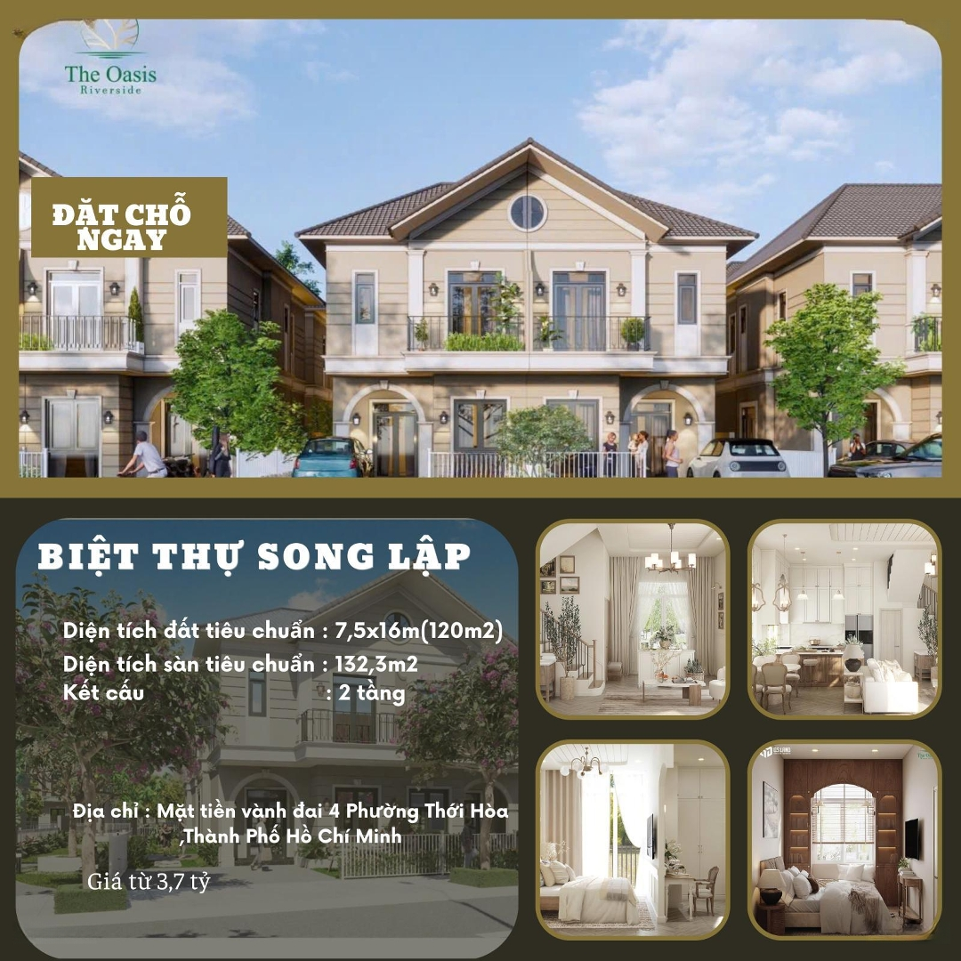 Siêu Phẩm Ven Sông The Oasis Riverside Nhà Phố, Vành đai 4 Ven Sông Giá Từ 2,3 Tỷ