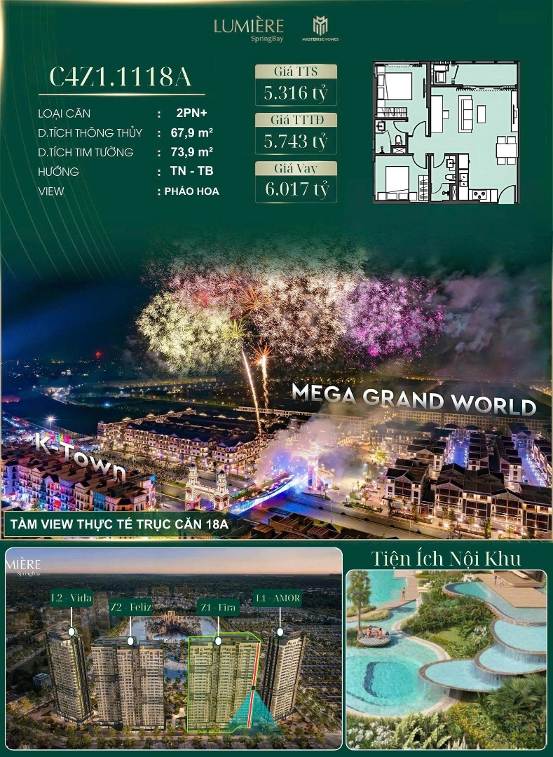 độc Quyền Căn 2pn + Góc Tầng Trung View Pháo Hoa Grandworld - Khu Nghỉ Dưỡng Hạng Sang Bậc Nhất