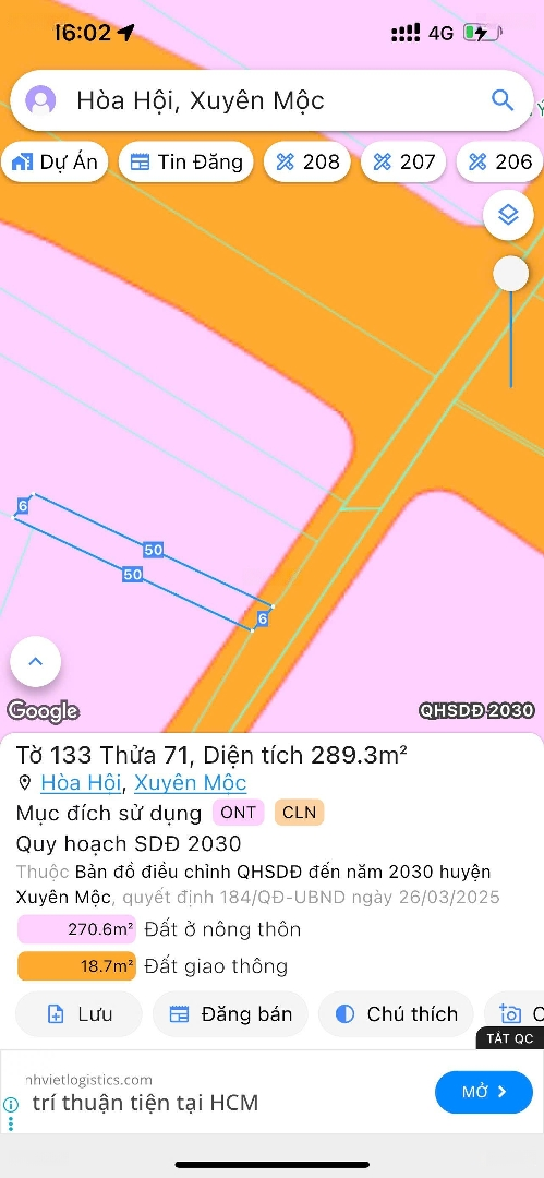 đất Hoà Hội - Xuyên Mộc - Brvt (hoà Hội - Tp. Hcm) 6x50m, 50tc Mt đường Nhựa, Sát đường Dự Phóng