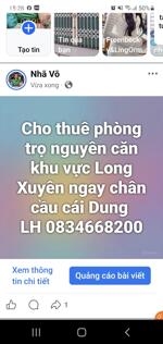 Phòng trọ nguyên căn cho thuê khu vực Long Xuyên ngay chân cầu cái Dung