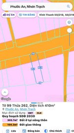 bán đất mặt tiền đường hùng vương, phước an, nhơn trạch. dt 10mx41m, có 100m2 thổ cư, giá siêu tốt