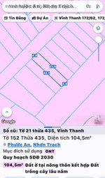 bán đất vĩnh thanh, nhơn trạch. full thổ cư, dt 104m2, giá đầu tư tốt, sang tên ngay trong ngày