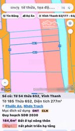 bán đất vĩnh thanh, nhơn trạch. dt 277m2, trong đó có 100m2 thổ cư, giá rẻ sang tên ngay trong ngày