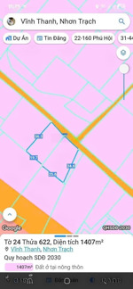 miếng đẹp đầu xã vĩnh thanh, giáp phú đông, thế đất cực đẹp, dt 1407m2 ngang 36m