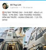 dự bay trong 24h - nhà đẹp - 40m2 x 4 tầng - 5 pn - sân thượng thoáng - hẻm 4m trước - hoàn công đủ