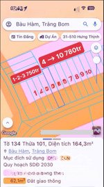 đất bàu hàm trảng bom, giá từ 750tr đến 780tr 1 lô