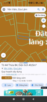 đất giãn dân yên viên: 44m lô góc 3 thoáng, o tô vào chỉ 3tỷ8