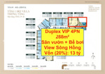duplex vip 4pn 288m2 có sân vườn bể bơi riêng, view sông hồng. vốn 13 tỷ ký hđmb tòa noble crystal