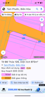 lô đất 973m2, quy hoạch 2 mặt tiền dài miên man hl21, dương niên nghệ tam phước biên hoà gần hl2