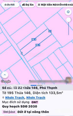 bán gấp đất dt 133m2 tại phú thạnh, nhơn trạch. full thổ cư, giá đầu tư sinh lời tương lai gần
