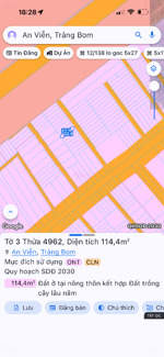 bán đất an viễn trảng bom 5x22,9m sổ riêng thổ cư gần kcn giang điền