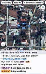 bán đất vĩnh thanh, nhơn trạch, đồng nai giá siêu hời, dt 607m2, sổ đỏ đầy đù, phong thủy tốt