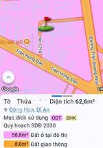 bán đất tặng nhà cấp 4 dt 63m2 hẻm xe hơi thông trần hưng đạo gần chợ dĩ an, big c dĩ an chỉ 3.65t