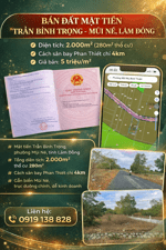 Bán đất mặt tiền Trần Bình Trọng Mũi Né – 2.000m² có 280m² thổ cư