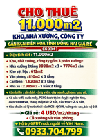 CHO THUÊ 11.000m2 KHO, NHÀ XƯỞNG, CÔNG TY GẦN KCN BIÊN HÒA TỈNH ĐỒNG NAI GIÁ RẺ (X034)