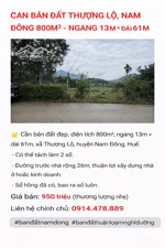 bán đất mặt tiền 26m đường tỉnh lộ 14b, xã thượng quảng, huyện nam đông - huế giá 950 triệu, 807 m2