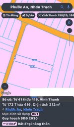 bán đất vĩnh thanh, nhơn trạch. full thổ cư, dt 212m2, giá tốt, sổ cất két, giao dịch nhanh chóng
