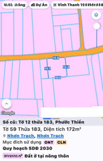 bán đất phước thiền, nhơn trạch. dt 172m2, trong đó có 100m2 thổ cư. giá tốt, sổ sẵn sàng, lh ngay