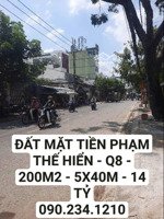 đất mặt tiền phạm thế hiển - q8 - 200m2 - ngang 4x50m - giấy phép xây dựng 5 tầng - chỉ 14 tỷ tl