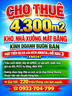 CHO THUÊ 4.300m2 KHO, NHÀ XƯỞNG, MẶT BẰNG KINH DOANH BUÔN BÁN MẶT TIỀN QL1A GẦN KCN AMATA (XN024)