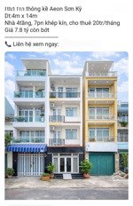hxh 7m thông kề aeon sơn kỳ
dt:4m x 14m
nhà 4tầng, 7pn khép kín, cho thuê 20tr/tháng
giá 7.8 tỷ còn