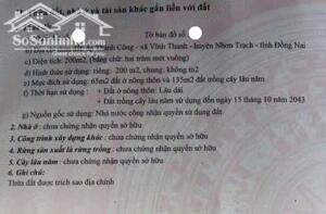 Đất chính chủ vị trí trung tâm xã Vĩnh Thanh, 200m2 có thổ, hẻm bê tông 5m - Nhơn Trạch