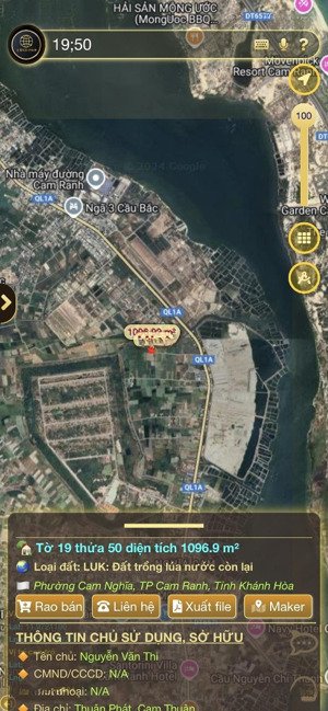 đất lúa cạnh vin..dt 13.998 m2 không nằm trong qh...cách đg.. hùng vương,200m, cam nghĩa, cam ranh,