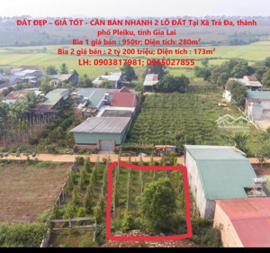 đất đẹp giá tốt - cần bán nhanh 2 lô đất tại xã trà đa, thành phố pleiku, tỉnh gia lai