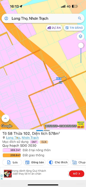 bán đất tại hùng vương, 5,2 tỷ, 578m2, nhơn trạch, đồng nai