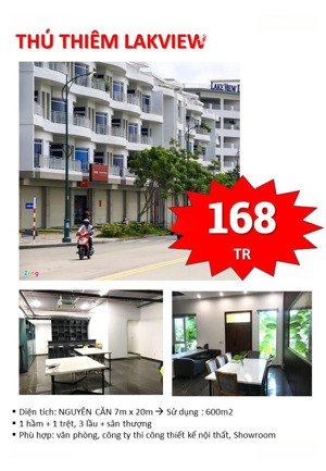 *chuyên cho thuê vp tại thủ thiêm lakeview, 168 triệu, 608m2, 4 tầng, mặt tiền 20m, giá ưu đãi