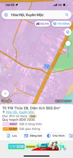 bán lỗ miếng đất 10m x 50m mặt tiền 329 gần vòng xoay 991 hoà hội, giá 3ty1 lh:0902785587