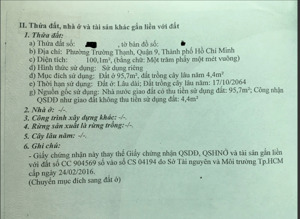 Bán đất Trường Thạnh, Thủ Đức, HCM giá siêu hời chỉ với 7,6 tỷ, 100.1m2