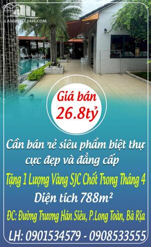 Cần bán rẻ siêu phẩm biệt thự cực đẹp và đẳng cấp mặt tiền đường, Tặng 1 Lượng Vàng SJC Chốt Trong Tháng 4 ngay trung tâm TP. Bà Rịa