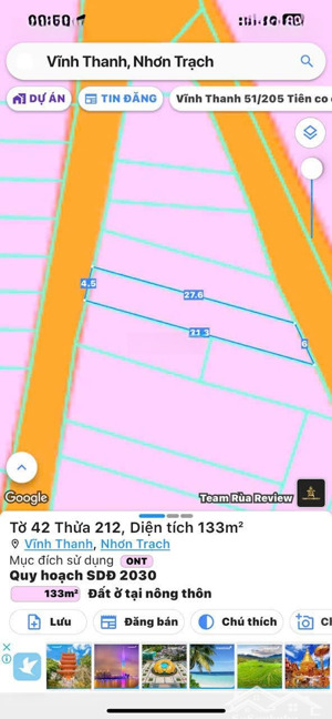 bán đất vĩnh thanh, nhơn trạch. full thổ cư, dt 4,6mx31m, giá siêu tốt, giao dịch nhanh gọn