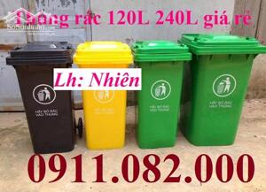 Giảm giá thùng rác nắp kín tại vĩnh long, thùng rác 120l 240l 660l màu xanh giá rẻ- lh 0911082000