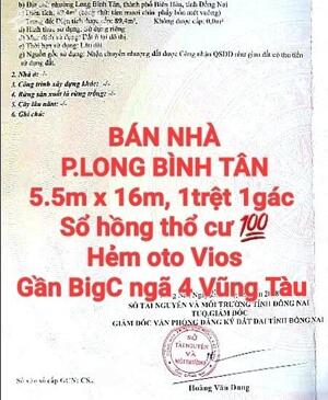 BÁN NHÀ LONG BÌNH TÂN, 1TRỆT 1GÁC SỔ HỒNG THỔ CƯ HẺM OTO VIOS GẦN BIGC