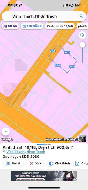 bán đất vĩnh thanh, nhơn trạch. dt 24,6mx39m, giá đầu tư, sinh lời nhanh chóng, lh 0907353383