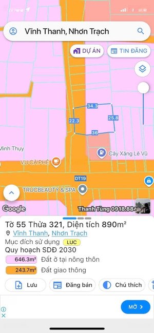 bán đất tại đường hùng vương, xã vĩnh thanh, nhơn trạch, đồng nai, 7 tỷ, dt: 890m²
