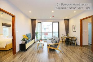 căn hộ dịch vụ 2 ngủ full đồ 72m2 có dọn dẹp / 2 nhà tắm / ban công có máy giặt / free wifi