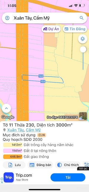 3.000m2 mặt tiền nhựa xuân phú - xuân tây, cẩm mỹ. ngang 19 x 157m quy hoạch full hồng thổ cư