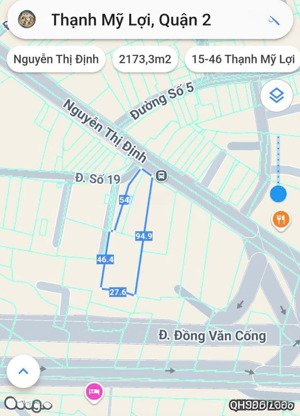 cg bán lô đất mặt tiền nguyễn thị định 2.173m, ngang 12m nở hậu đất ở 1.900m sổ hồng ri