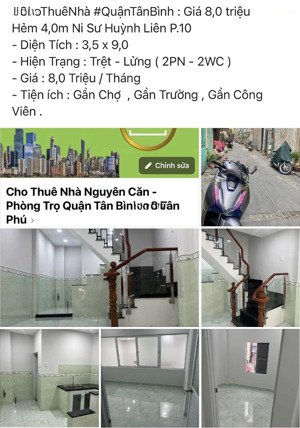 nhà 2 tầng 2pn-2wc hẻm 4,0m ni sư huỳnh liên giá 8,0tr/tháng . vũ lộc phát 0934033188