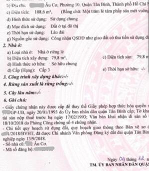 HXH, Hẻm thông Âu Cơ 108m2 nhỉnh 8 tỷ, pháp lý chuẩn