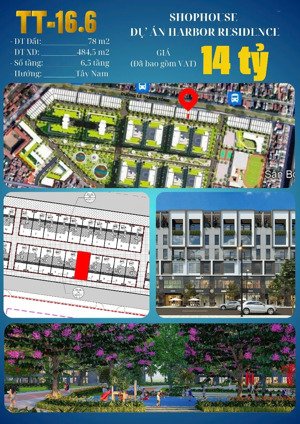 bán shophouse tại harbor residence, 14 tỷ vnd, 78m2, 7 tầng, mặt tiền 6m