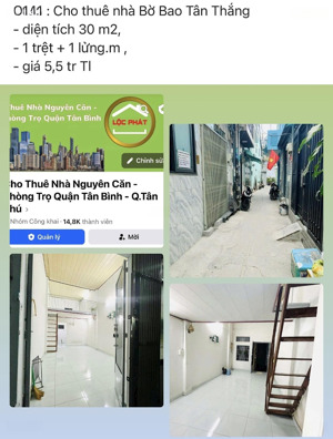 nhà 2 tầng nguyên căn 30m2 hẻm bờ bao tân thắng giá 5,5 triệu / tháng . vũ lộc phát 0934033188