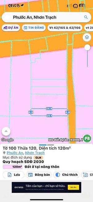 bán đất tại phước an, nhơn trạch. dt 4,8mx25m, giá tốt, sổ đầy đủ, nhìn là ưng gặp là chốt