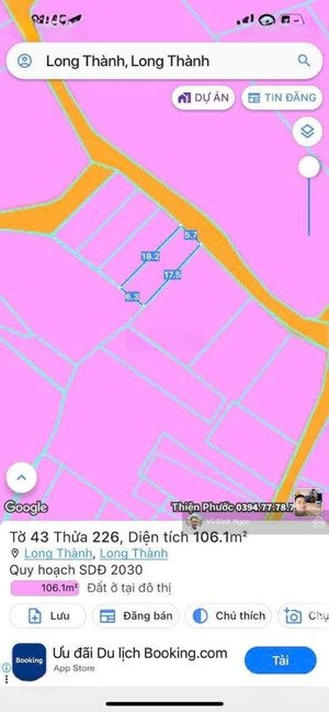 bán đất tại thị trấn long thành, 1,77 tỷ, 106m2, mặt tiền 6m, ngõ rộng 5m, view đẹp
