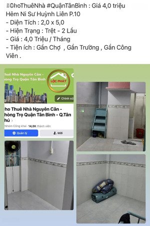 nhà 3 tầng 2pn hẻm ni sư huỳnh liên giá 4,0 triệu / tháng . vũ lộc phát 0934033188