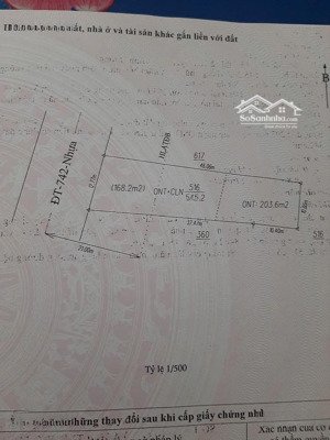 mặt tiền dt742 phường vĩnh tân - dt 545,2m2. ngang 12,8m x 47m - thổ cư 203m2