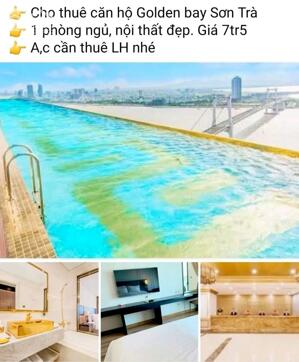  Cho thuê căn hộ 1 phòng ngủ Golden bay Sơn Trà Nội thất đẹp. Giá thuê 7tr5